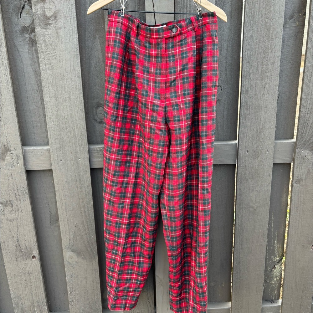 Talbots 100% Wool Red Green Plaid Holiday Dress Pants - Size 10